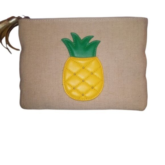 Signature Handbags - Beige Pouch with Pineapple Design